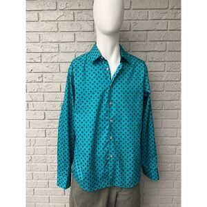 John Lennon Men Green Black Polk Dot Long Sleeve Shirt Size XL